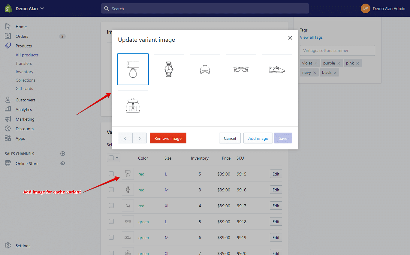 shopify product variant
