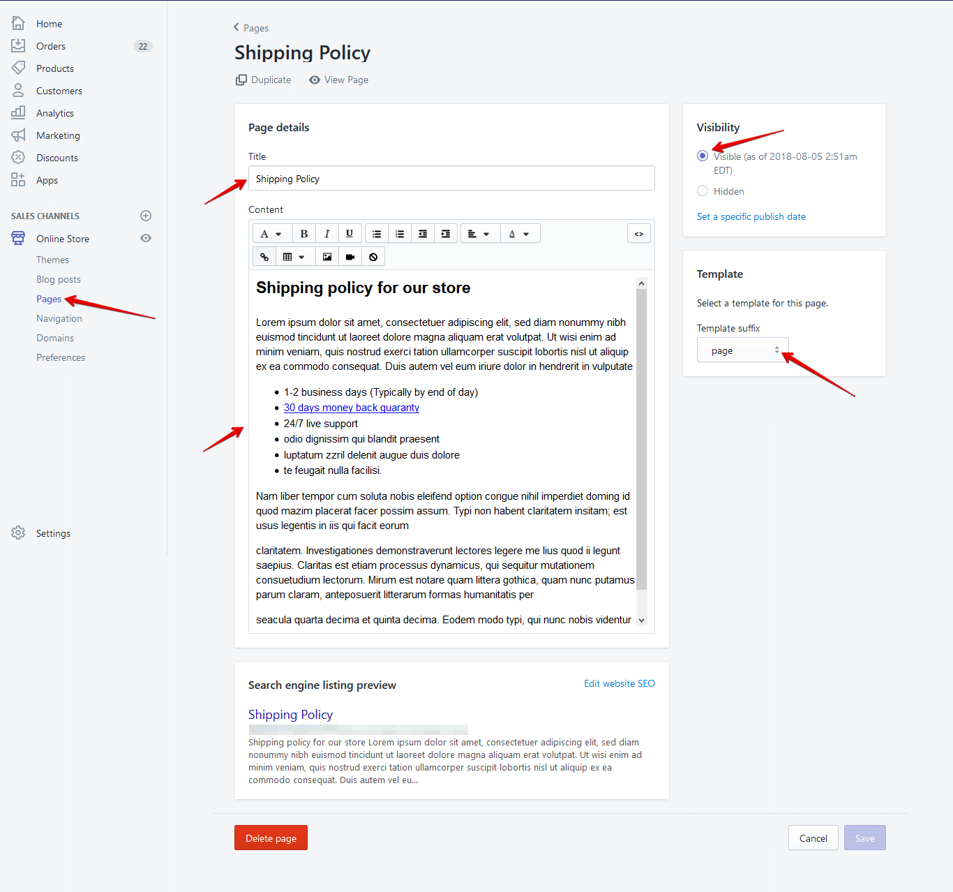 create shopify page